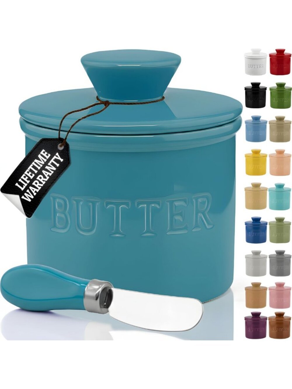 Ceramic Butter Dish with Lid & Spreader Knife - Soft Spreadable Butter Keeper